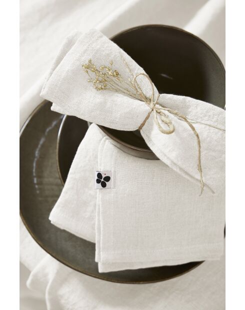 Lot de 3 Serviettes lin lavé Soline blanches - 40 x 40 cm