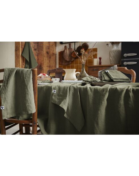 Nappe rectangle lin lavé Soline kaki