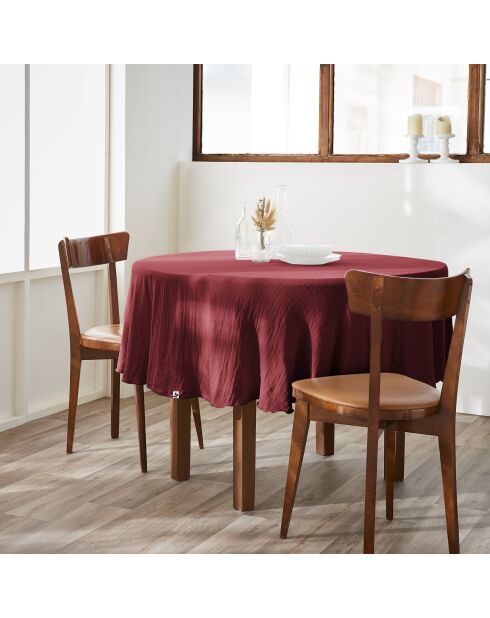 Gaïa runde, schlichte Tischdecke aus Baumwollgaze, Burgunderrot