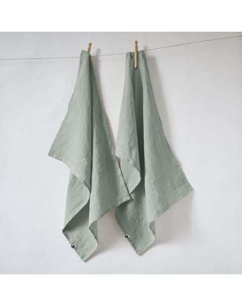 Set van 2 vaatdoeken van gewassen linnen Soline lichtblauw - 50 x 70 cm