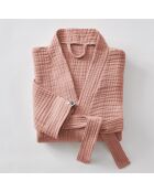 Peignoir kimono mixte gaze de coton unie Gaïa rose