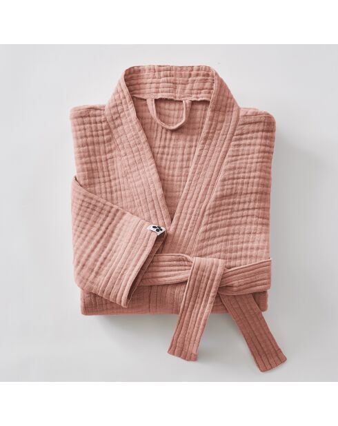 Peignoir kimono mixte gaze de coton unie Gaïa rose