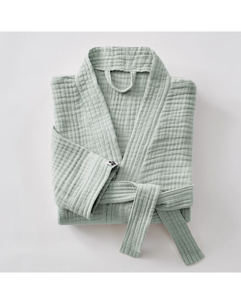 Peignoir kimono mixte gaze de coton unie Gaïa bleu clair