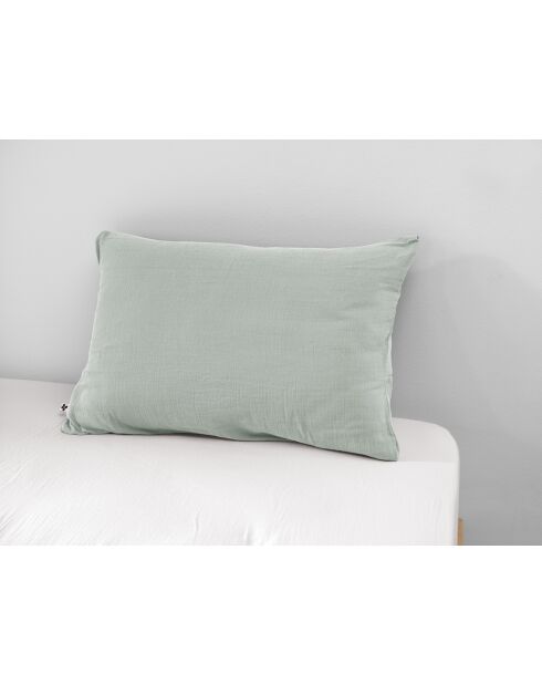 Taie d'oreiller gaze de coton unie Gaïa bleu clair