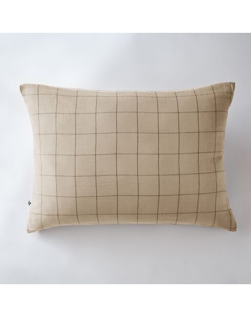 Taie d'oreiller gaze de coton Gaïa Match beige foncé