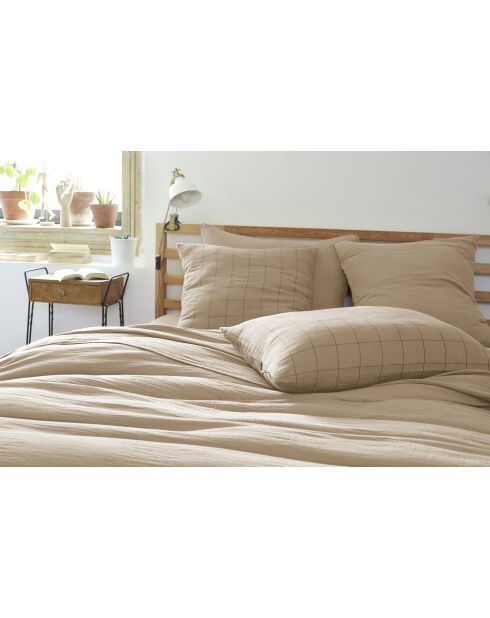 Taie d'oreiller gaze de coton Gaïa Match beige foncé