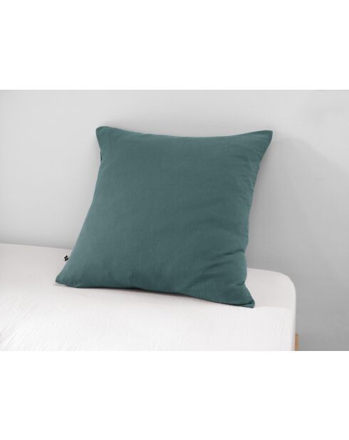 Taie d'oreiller gaze de coton unie Gaïa bleu