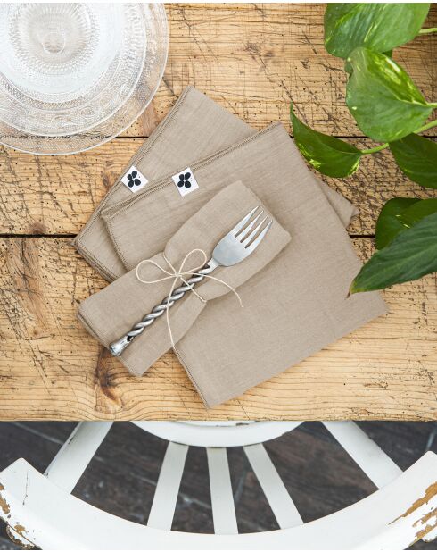 Set aus 3 schlichten Baumwoll-Servietten Gaïa dunkelbeige - 40 x 40 cm