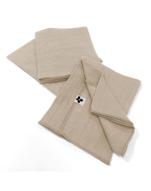 Set aus 3 schlichten Baumwoll-Servietten Gaïa dunkelbeige - 40 x 40 cm