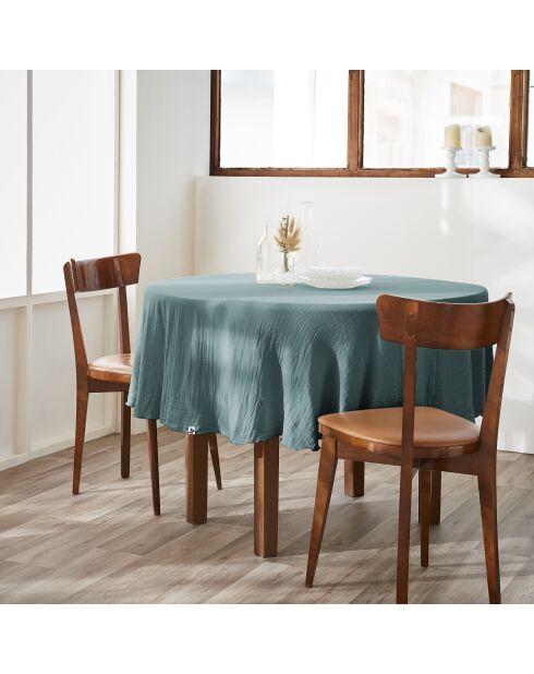 Nappe ronde gaze de coton unie Gaïa bleu