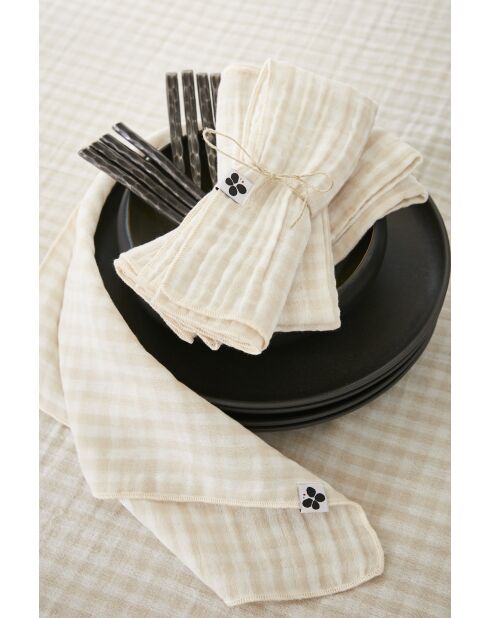 Serviettes Lot de 3 gaze de coton tissée teinte Vickie naturel - 40 x 40 cm