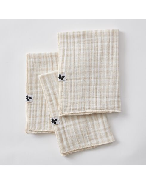 Serviettes Lot de 3 gaze de coton tissée teinte Vickie naturel - 40 x 40 cm