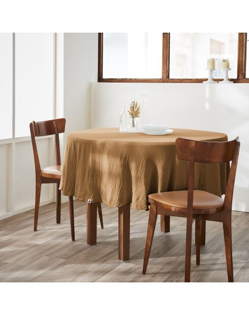 Gaïa braune runde schlichte Baumwollgaze-Tischdecke