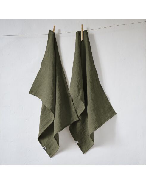 Set van 2 vaatdoeken van gewassen linnen Soline, kaki, 50 x 70 cm