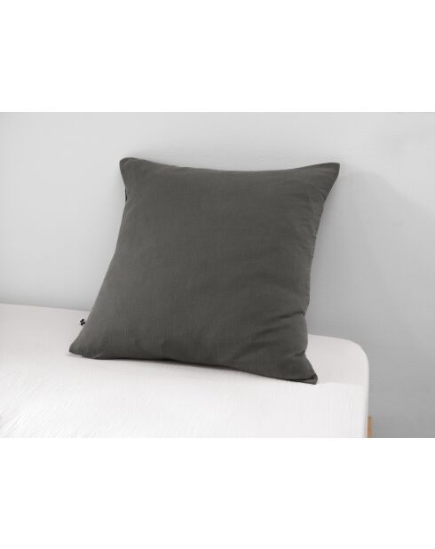 Taie d'oreiller gaze de coton unie Gaïa anthracite