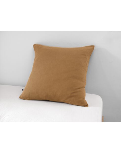 Taie d'oreiller gaze de coton unie Gaïa marron