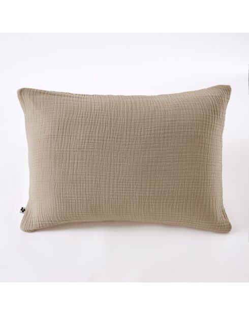 Taie d'oreiller gaze de coton unie Ina beige foncé