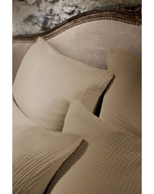 Taie d'oreiller gaze de coton unie Ina beige foncé