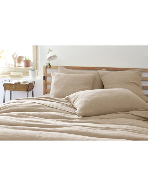 Taie d'oreiller gaze de coton Gaïa Boho beige foncé