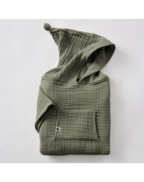 Poncho enfant mixte gaze de coton unie Gaïa kaki
