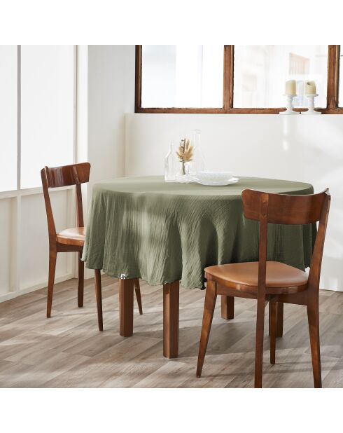 Nappe ronde gaze de coton unie Gaïa kaki