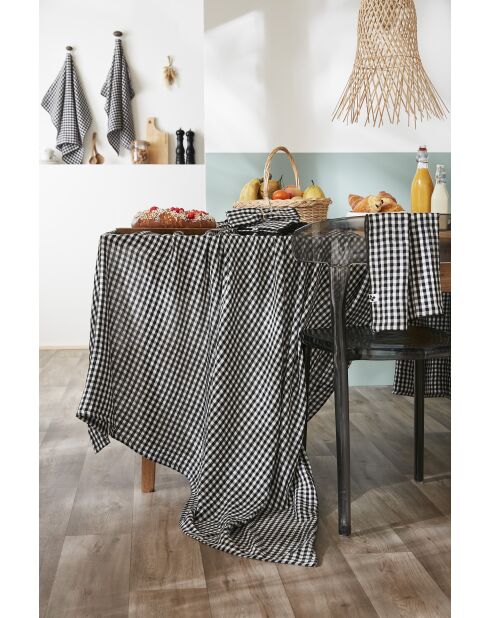 Mantel rectangular tejido de gasa de algodón teñido en negro Vickie