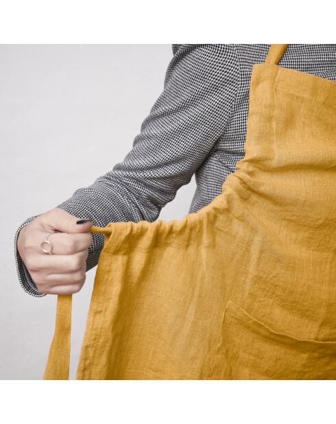 Grembiule regolabile Soline in lino lavato giallo - 70 x 85 cm