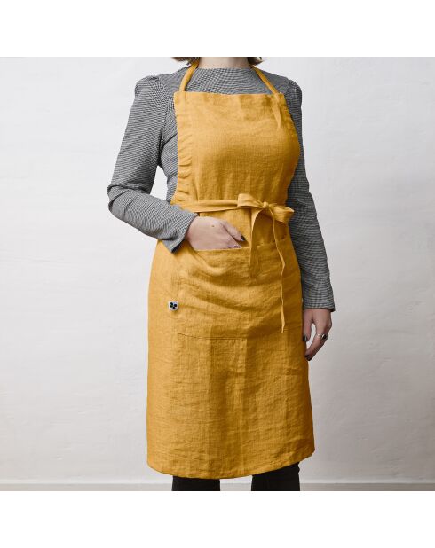Grembiule regolabile Soline in lino lavato giallo - 70 x 85 cm