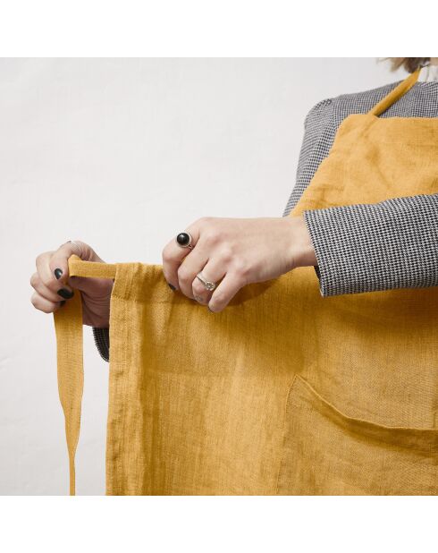 Grembiule regolabile Soline in lino lavato giallo - 70 x 85 cm
