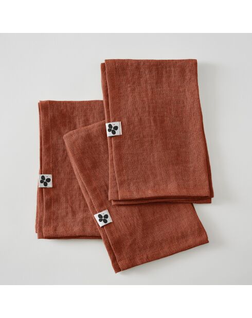 Set di 3 tovaglioli Soline in lino lavato arancione - 40 x 40 cm