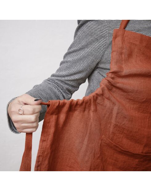 Grembiule regolabile Soline in lino lavato arancione - 70 x 85 cm
