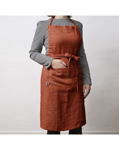 Grembiule regolabile Soline in lino lavato arancione - 70 x 85 cm