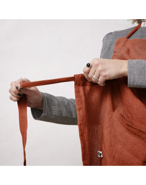 Grembiule regolabile Soline in lino lavato arancione - 70 x 85 cm
