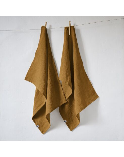 Set van 2 bruine theedoeken van gewassen linnen Soline - 50 x 70 cm