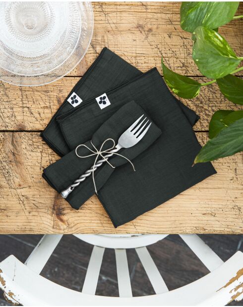 Set di 3 tovaglioli Gaia in garza di cotone tinta unita verde scuro - 40 x 40 cm