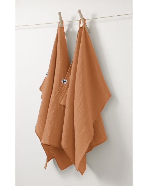 Handdoeken Set van 2 stuks gewoon katoenen gaas Gaïa lichtoranje - 50 x 70 cm