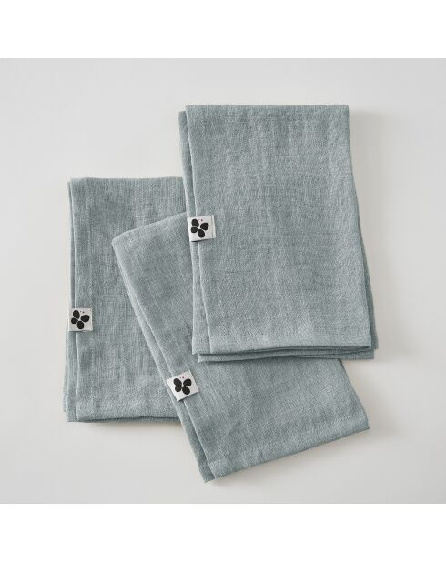 Set aus 3 blauen Soline Servietten aus gewaschenem Leinen, 40 x 40 cm