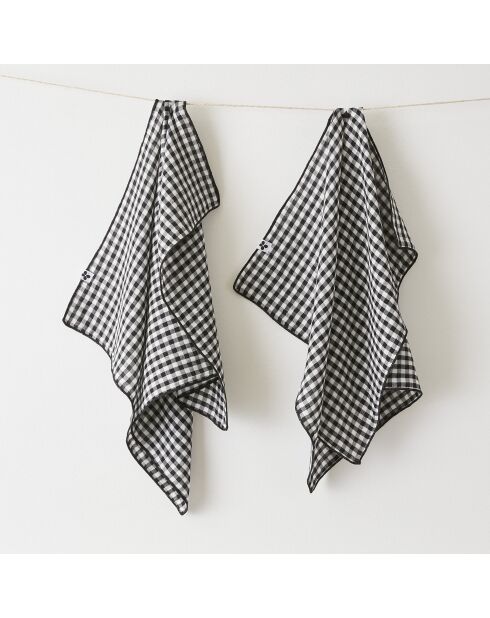 Handdoeken Set van 2 geweven katoenen gaasgeverfd Vickie zwart - 50 x 70 cm