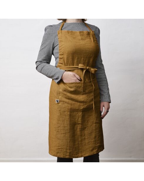 Grembiule regolabile Soline in lino lavato marrone - 70 x 85 cm