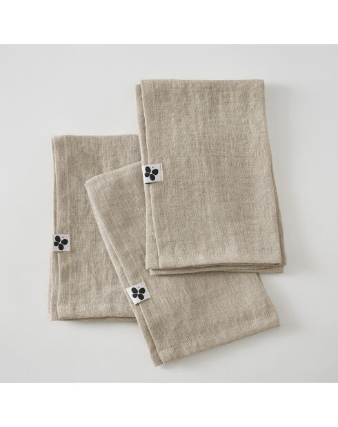Lot de 3 Serviettes lin lavé Soline naturel - 40 x 40 cm