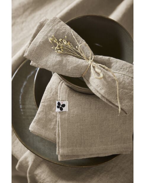 Lot de 3 Serviettes lin lavé Soline naturel - 40 x 40 cm