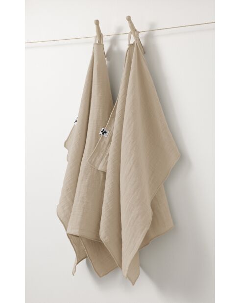 Handdoeken Set van 2 stuks gewoon katoenen gaas Gaïa donkerbeige - 50 x 70 cm