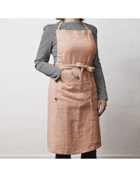 Grembiule regolabile Soline in lino lavato rosa - 70 x 85 cm