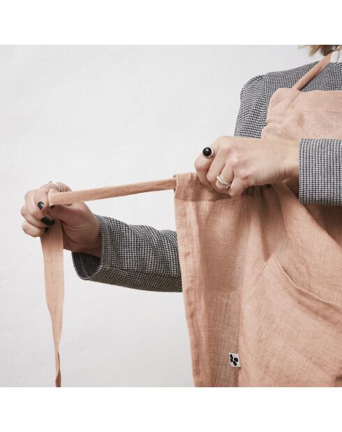 Grembiule regolabile Soline in lino lavato rosa - 70 x 85 cm