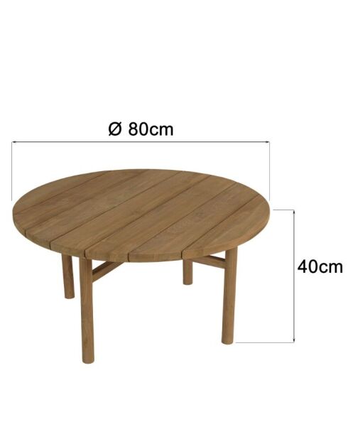 Table basse de jardin ronde en bois de teck recyclé naturel - D80 cm