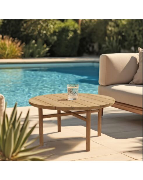 Table basse de jardin ronde en bois de teck recyclé naturel - D80 cm