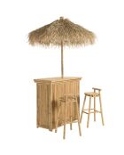 Set nr. 6:1 bar + 1 parasol + 2 lichte houten krukken - 121x52x109 cm
