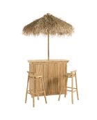 Set nr. 6:1 bar + 1 parasol + 2 lichte houten krukken - 121x52x109 cm