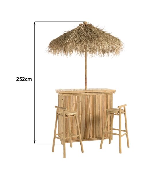 Set Nr. 6:1 Bar+1 Sonnenschirm+2 helle Holzhocker - 121x52x109 cm