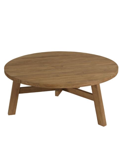 Table basse de jardin ronde en bois de teck recyclé naturel - D95 cm